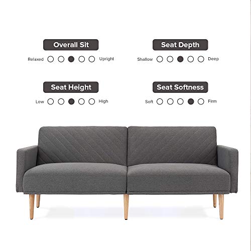Mopio Chloe Convertible Futon Couch Bed, Fabric Tufted Modern Sofa Sleeper with Tapered Wood Legs, 69" W, Perfect Suit for Your Living Room, Dark Gray - Thumbnail 3