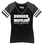 Ladies Game V-Neck Tee Dunder Mifflin A Paper Company Funny TV Show Shirt Black/Heathered Charcoal L