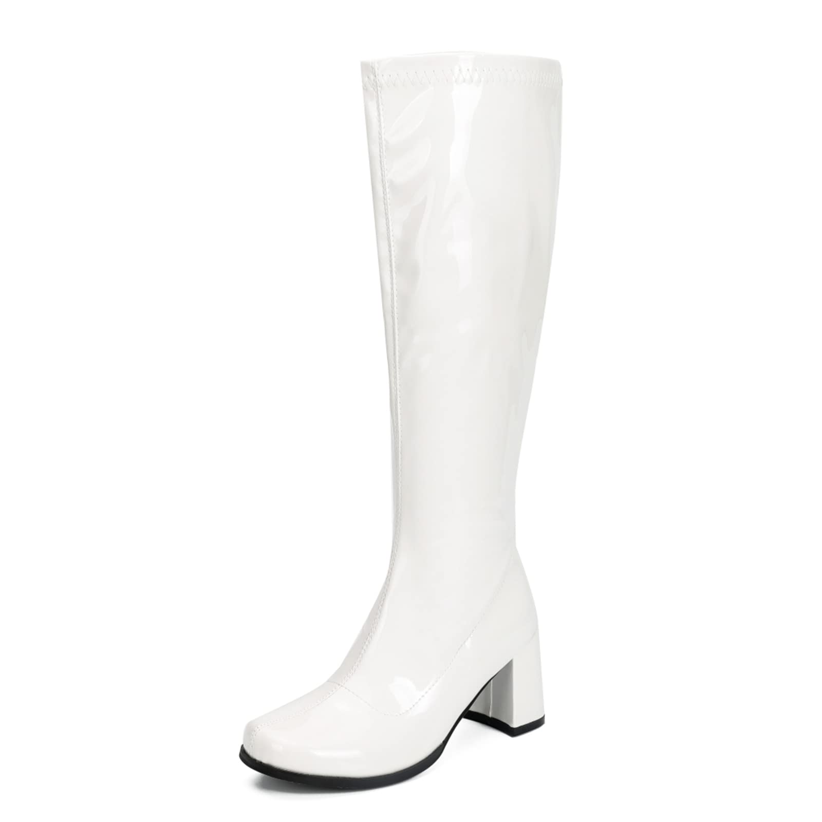 Photo 1 of **MINOR SCRATCHES & SCUFFS ACROSS BOOT MATERIAL** Women's Go Go Boots Over The Knee Block Heel Zipper Boot Disco Costumes Dress Shoes White-38(240/US8)