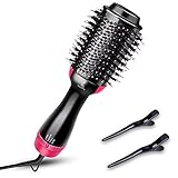 Hair Dryer Brush, Looffy 3 in 1 One Step Hair Dryer & Volumizer, Negative Ion Air Hair Brush, Electric Rotating Hot Air Brush, Salon Styler for Straightening, Curling, Blow Dryer Straightener - Black