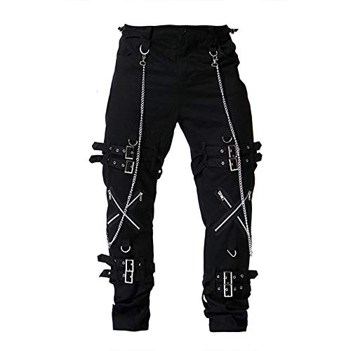 Men's Plus Size Multi Zipper Cotton Vintage Casual Trouser Long Pants Black - Thumbnail 4