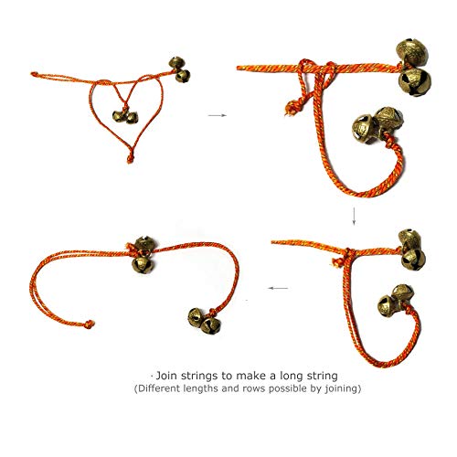 AzKrafts Mini Brass Hanging Bells on String I Hanging Sleigh Bells, Regular Bells, Combo Bells, for Home Decor I Indian Hanging Jingle Bells on Braided String (6" String, 12 Pack, Sleigh+Reg Bells)