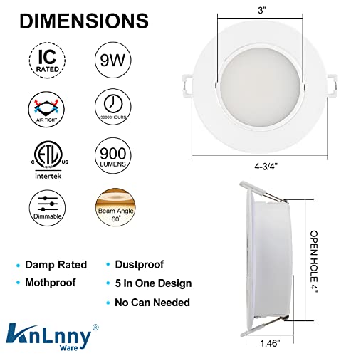 KnLnny Ware 4 Inch Recessed Lighting 6 Pack,Ajustable Led Eyeball