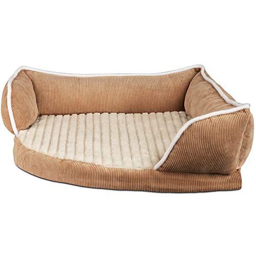 Paws & Pals Dog Bed for Pets & Cats – Triangle Corner Lounger with Self Warming Cozy Inner Cushion for Home Crate & Travel – Medium, Beige