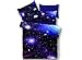 Ammybeddings 4 PCs Cool Starry Sky Comforter Cover Set Twin Size 3D Charming Galaxy Bedding For Kids 1 Blue Duvet Cover 2 Pillow Shams and 1 Flat Sheet Soft Stylish Home Decor Duvet Cover Set