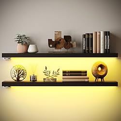 BAMEOS Black Floating Shelves with LED, 31" Sturdy