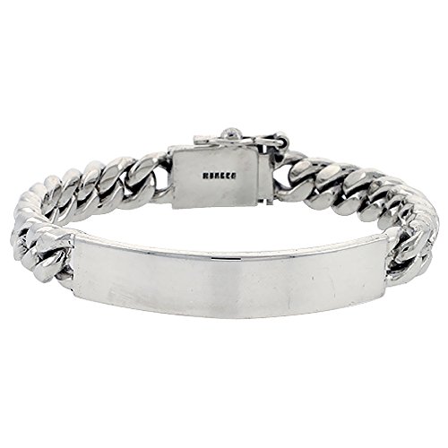 Sterling Silver Cuban Curb Link Mens ID Bracelet 1/2 inch wide, 8 inch long 11street Malaysia