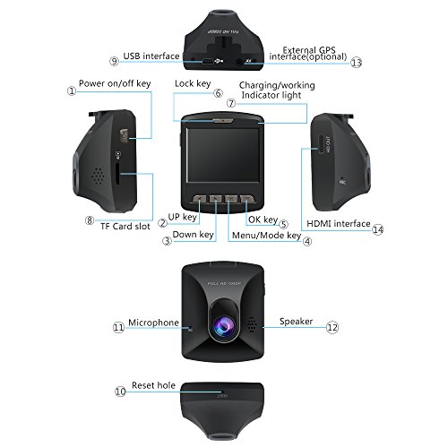 ARTSEA Dash Cam 170° Wide Angle View 1920x1080P 2.0'' Screen Mini Car Camera with Parking Monitor Loop Record Impact Sensor - Thumbnail 6