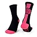 ChalkTalkSPORTS Athletic Half Cushioned Crew Socks | Mid Calf | Volleyball | Black/Pink