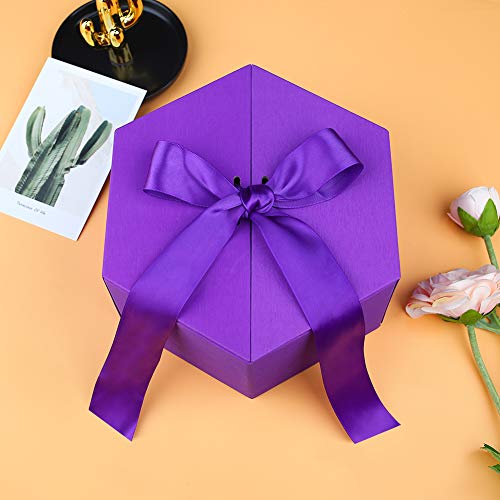 Johouse Gift Box, 8 inches Large Purple Gift Box, with Cover Ribbon and Lafite for Wedding, Christmas Gifts, Valentines Day