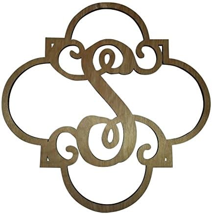 Fancy Vine Monogram Letter 'S' Laser Cut, 3/16 Inch, Unfinished Wood, Sturdy, 12 x 12 Inches
