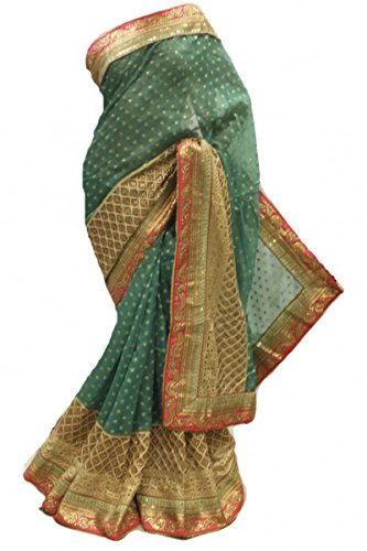 RUBS2785 Striking Teal & Burllywood Party Saree