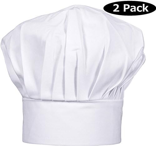 Professional Chef Hat, Adjustable Elastic Band, 2 Pack White