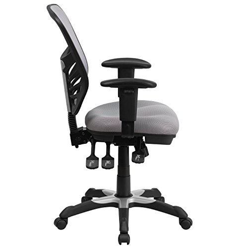 Flash Furniture Mid-Back Gray Mesh Multifunction Executive Swivel Chair with Adjustable Arms