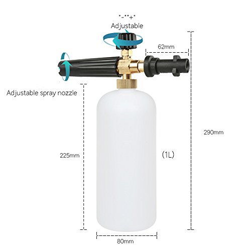 Rediboom Car Wash Adjustable Foam Cannon 1L, Snow Foam Lance Soap Dispenser - Fits All Karcher K Series Pressure Washers