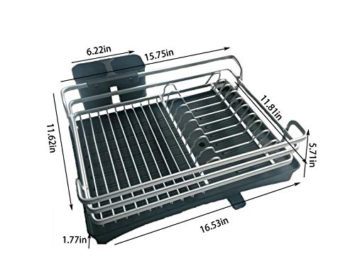 Kitchen Dish Drying Rack Ahyuan Aluminum Rustproof Dish Drainer Dish Racks with Drain Board and Large Storage Cutlery Holder (Silver)