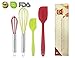 SET OF 4 Professional Quality Silicone Spatulas , Whisks For Cooking. Bright Red and Green Colors. Stainless Steel Coated Heat Resistant Dishwasher Safe