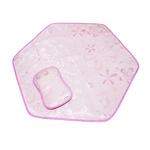 Hexagonal Rug Ice Silk Cushion Home Carpet Ground Mat Kids Tent Rugs Missingift Children Playhouse Pad 120 x 140 cm pink with a pillowcase (Ice silk)