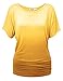WT990 Womens Round Neck Short Sleeve Dip-Dye Dolman Top XXXL YELLOW