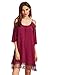 Milumia Women's Summer Cold Shoulder Crochet Lace Sleeve Loose Beach Dress Burgundy M