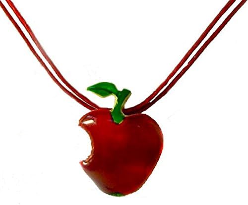 Sterling Silver Handmade Red Bitten Apple Necklace in Enamels Fruit Jewelry by Dialecti Paslidou Jewelry