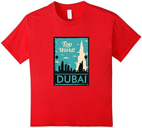 Kids DUBAI Skyline Panorama in Retro Style T-shirt 12 Red
