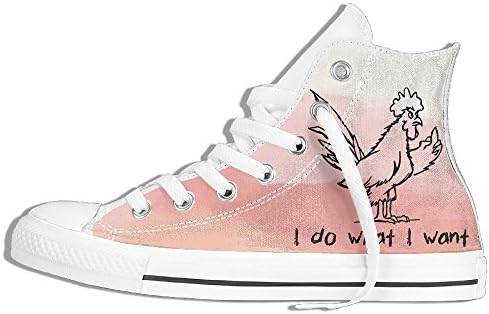 I Do What I Want Chicken High-Cut Lace-Up Canvas Shoes Unisex Casual Trainers All Season Canvas Sneaker For Men And Women White 37
