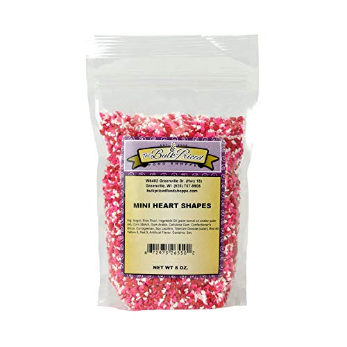 Valentine's Sprinkles, Mini Heart Shapes in Red Pink and White, Bulk Size (8 OZ. Resealable Zip Lock Stand Up Bag) - Thumbnail 3