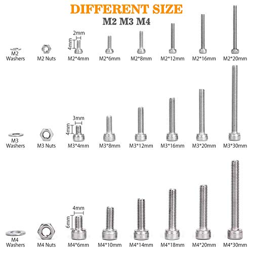 ANLIZN M2 M3 M4 Stainless Steel Hex Socket Head Cap Screws Nuts Set 1080pcs Assortment Kit with Storage Box, Six Hex Wrenches Included, Silver - Thumbnail 2