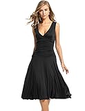 Meaneor Women's Sleeveless V Neck Crossover Ruched Waist Slimming Swing Dress