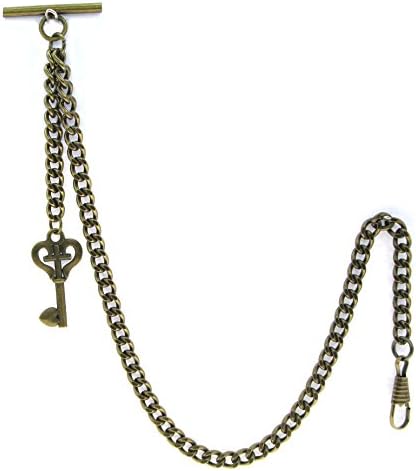 Albert Chain Pocket Watch Curb Link Chain Antique Brass Plating Key Fob T Bar AC16