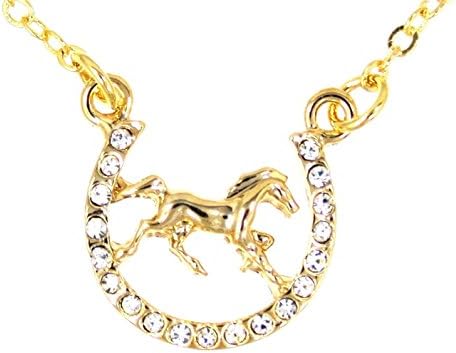 New Golden Horseshoe Horse Pendant Charm Necklace Mustang Western