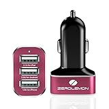 ZeroLemon Car Charger 5.1Amps / 25.5W Triple USB Aluminum Shield Rapid Charger usb for iphone/ipad/android-Red/Black