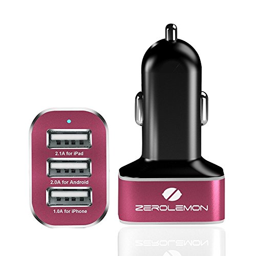 ZeroLemon Car Charger 5.1Amps / 25.5W Triple USB Aluminum Shield Rapid Charger usb for iphone/ipad/android-Red/Black ZeroLemon Car Charger 5.1Amps / 25.5W Triple USB Aluminum Shield Rapid Charger usb for iphone/ipad/android-Red/Black