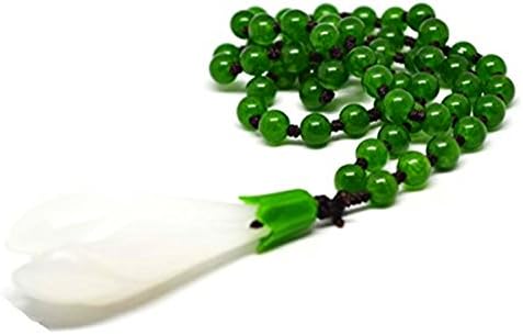 yigedanNew Ladies Magnolia Flower Pendant Natural Green Jade Beads Necklace