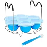 Silicone Egg Bites Molds and Steamer Rack Trivet with Heat Resistant Handles for Instant Pot Accessories 6 Qt 8 Quart Pressure Cooker, Food Storage Container, Freezer Trays - 2 Pcs with 1 Bonus Spoon