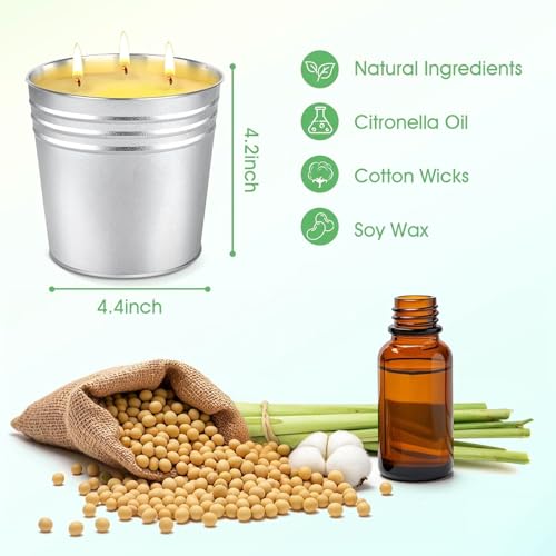 2 x 17oz Citronella Candle Outdoor Large 3-Wick Bucket Citronella Candle for Home Patio up to 240 Hours, Natural Soy Wax Lemograss Candle for Outside Garden Backyard Balcony Summer Camping