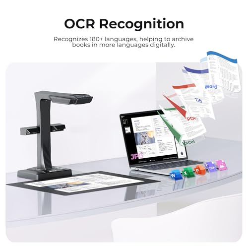 CZUR ET18 Pro Professional Book Scanner, 18MP HD Camera Document Scanner with OCR, Converts Documents to PDF, Word, Tiff, Excel, Compatible with Windows macOS