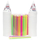 200 Snow Cone Cups 6 Oz and 200 Spoon Straws