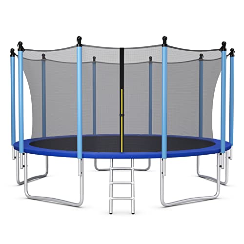 GYMAX Trampoline, 8FT 10FT 12FT 14FT 15FT 16FT Recreational Trampolines w/Safety Enclosure Net & Ladder - ASTM Certificated, Outdoor Trampoline for Kids and Adults