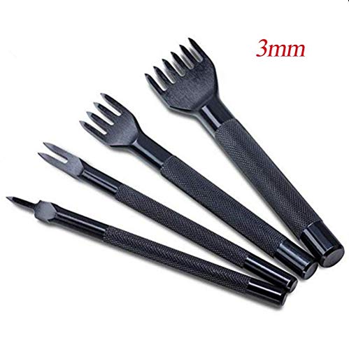 Yang Yao 4 Pcs 3mm 1/2/4/6 Prong Leather Craft Tool Hole Punches Lacing Stitching Punch Tool