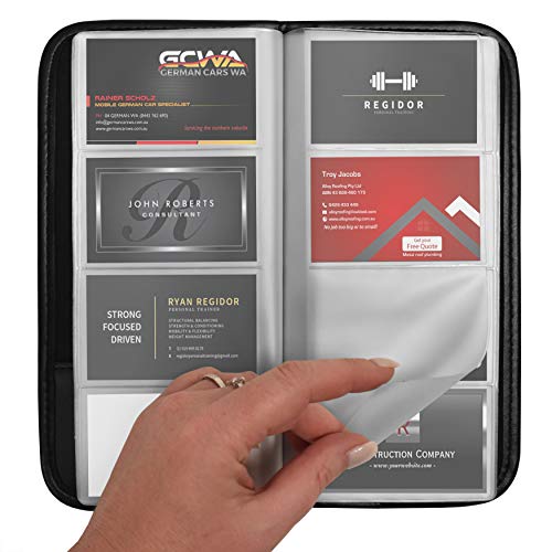 Professional Business Card Organizer with Black Padded PU Leather Cover, Holds 160 Business Cards
