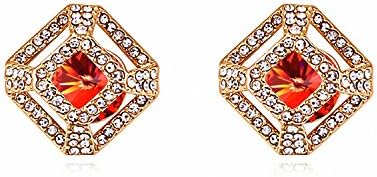 Jewistic Crystal Padparadscha Attract Square Rose Gold-Plated Stud Pierced Earrings Made with Swarovski Elements 7E70086