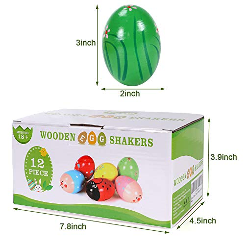 12 PCS Wooden Egg Shakers 3" Percussion Musical Egg Easter Eggs Kids Toys for Party Favors, Easter Basket Stuffers, Easter Egg Fillers, Easter Hunt , Classroom Prize Supplies, Easter Gifts