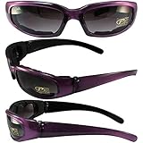 Pacific Coast Sunglasses Chix Rally Padded Motorcycle Sunglasses Translucent Purple/Black Frames Gradient Smoke Lens