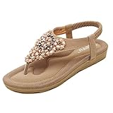 Start Women Summer Beaded Flower Flats Herringbone Sandals Beach Shoes
