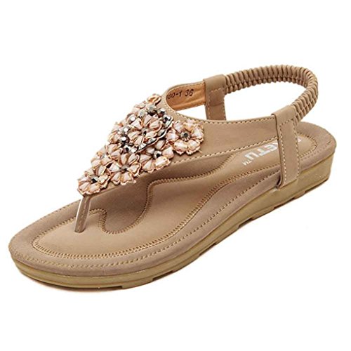 Start Women Summer Beaded Flower Flats Herringbone Sandals Beach Shoes