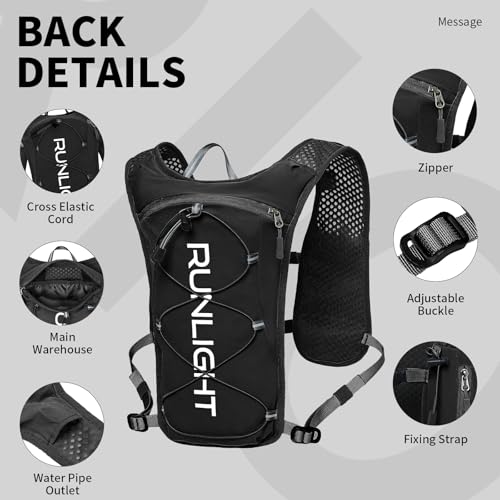 Runlight Running Vest for Men and Women, Adjustable Chest Straps, Hydration Vest with 1500ml Water Bottle