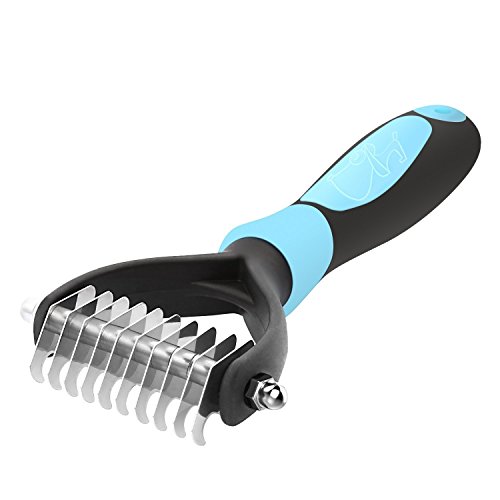 Pet Dematting Comb,Single Sided Steel Rake Grooming Brush Tool for Long Hair Dogs and Cats,Safe Removes Undercoat Mats Tangles (Blue)