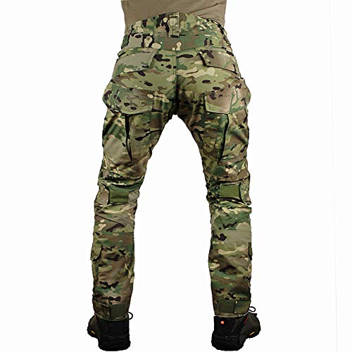 zuoxiangru Men's Multicam Tactical Pants Multi-Pockets Military Camo Outdoor Airsoft Combat Hunting Pants with Knee Pads (CP, US M=Tag 34)